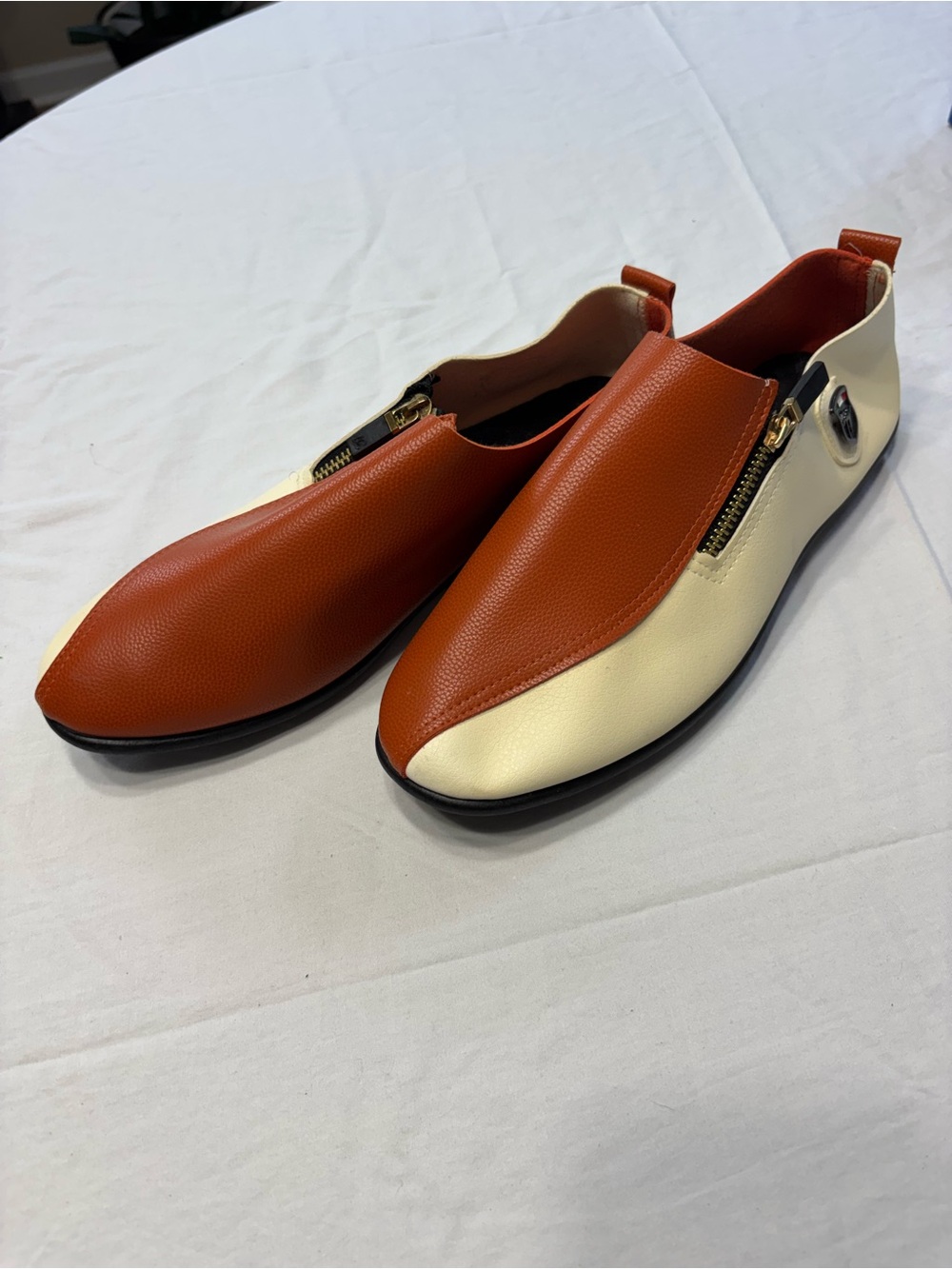 Men's Two-Tone Tan and Cream Slip-On Loafers with Zip Accent. Italian Inspired, - Picture 7 of 8